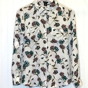 Ann Taylor Factory Sheer pink and green flower blouse size PETITE small